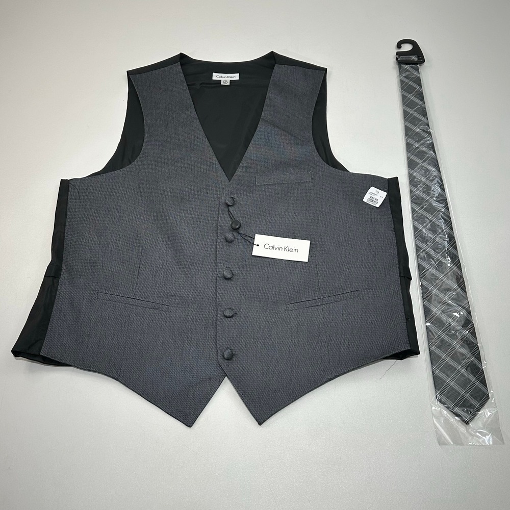 Calvin Klein Men's Vest & Tie Charcoal Gray Size 2XL